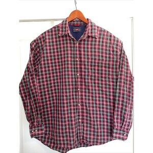 Wrangler Size Mens L Red Plaid Long Sleeve Cotton Button Up Shirt